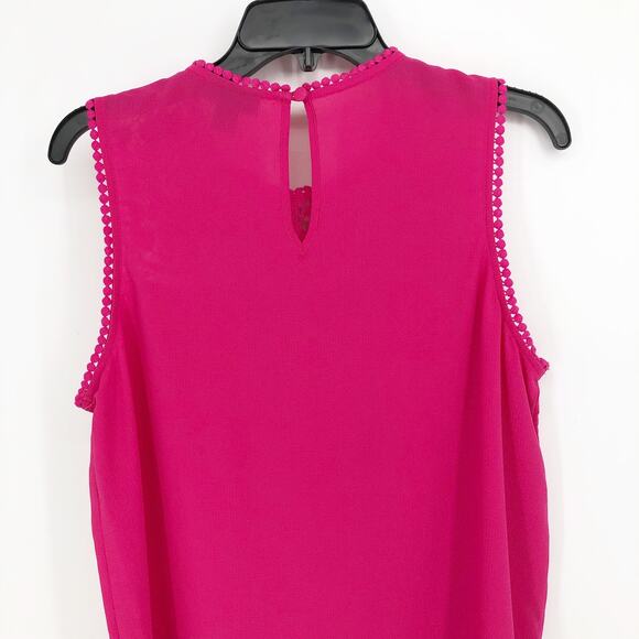 Halogen Womens Top Medium Pink Lace Crepe Stretch Jewel Neck Sleeveless NWOT - Picture 6 of 9